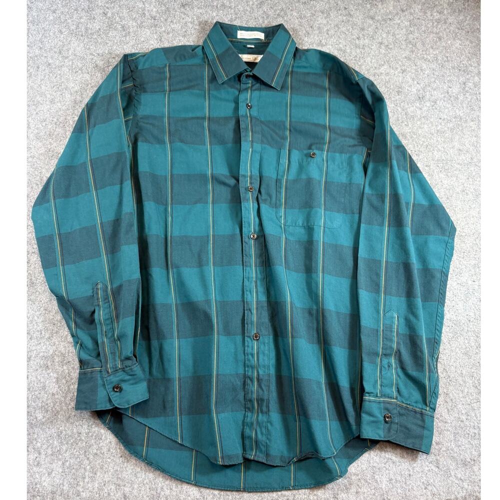 VINTAGE 90s Christian Dior Button Up Shirt Mens Large Green Plaid Western Retro